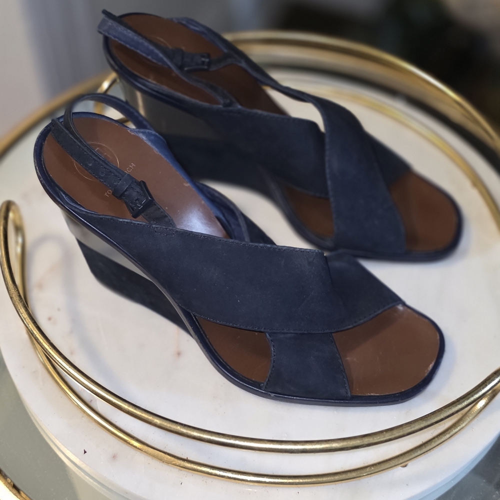 Tory Burch Navy Wedge Sandals